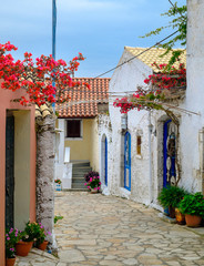 Beautiful walkway in Afionas Garden Village, Corfu, Greece.