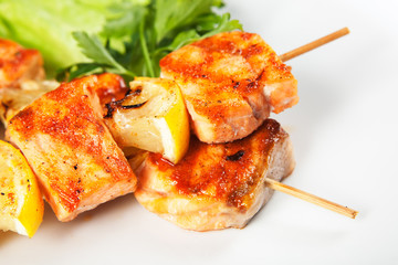 barbecue with sauce and vegetables