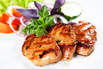 barbecue with sauce and vegetables