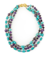 A beautiful calaite and amethyst necklace .