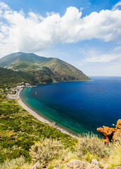 A stunning view over a hilltop on Filicudi island seashore, Sicily, Italy. - 94157006