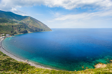 A stunning wide angle view over of Filicudi island seashore, Sicily, Italy.