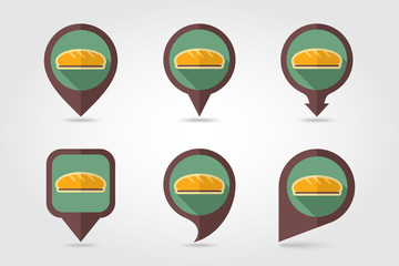 Bread flat mapping pin icon with long shadow
