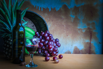 Glass of wine with the vintage.