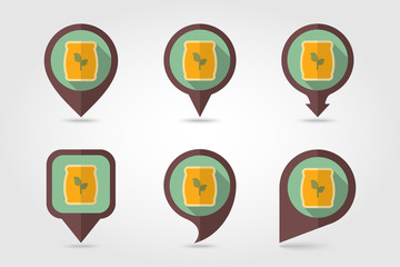 Fertilizer flat mapping pin icon with long shadow