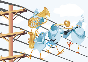 Un orchestre d'oiseaux bleu sur une portée © bubulk
