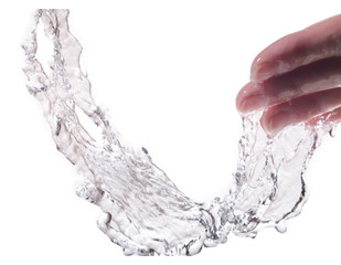 Fototapeta na wymiar Water Splash Isolated on White hand