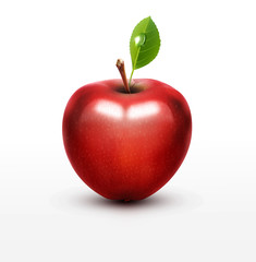 vector red apple with green leaf isolated on a white background