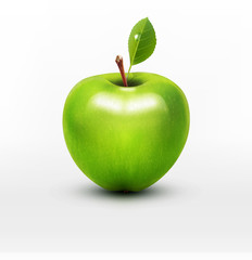 vector green apple with green leaf isolated on a white backgroun