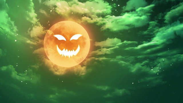 pumpkin face laughing icon with halloween moon