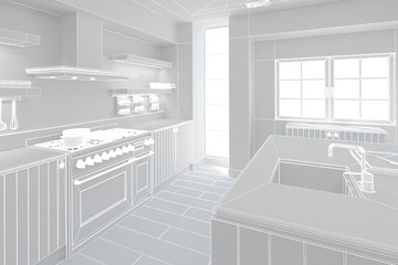 3D Interior rendering of a modern kitchen