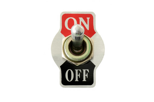 Closeup of toggle switch in front view using for electric circuit on-off, isolated in white background