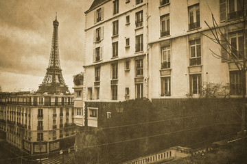 Vintage retro old styled paris sepia photography