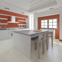 3D Interior rendering of a modern kitchen