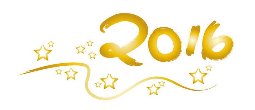 2016 - Jahreszahl in Gold mit Sternen und Girlande - Feierlichkeiten zum Jahreswechsel