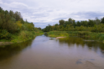 Fototapeta na wymiar river with reeds and trees