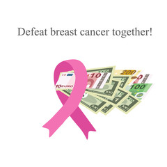 Fototapeta premium Pink Ribbon Breast Cancer. Money for the diagnosis and treatment