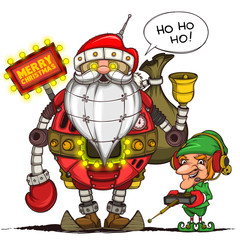 Robot Santa and elf with remote control. Isolated