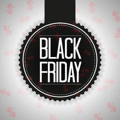 Black Friday Poster Vector Illustration. Text on a Black Badge and Percentage Symbols in the Background.