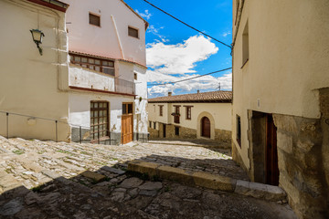 Streets near Columbus Square in Morella, the province of Castellon, Spain.