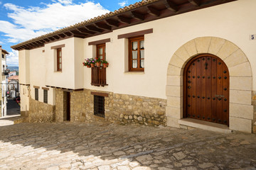 Streets near Columbus Square in Morella, the province of Castellon, Spain.