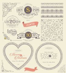 Ornate frames vintage labels. lace element and round lace and scroll elements