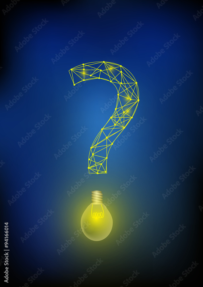Poster vector : abstract circle network and light bulb in question symb