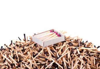 Matchbox with matches on a background