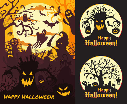 Halloween vector set illustration posters