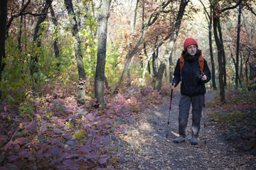 The girl with the backpack.