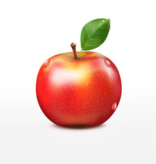 vector ruddy apple with green leaf isolated on a white backgroun