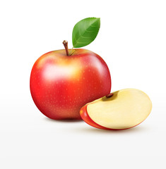vector ruddy apple with apple slices, isolated on a white backgr