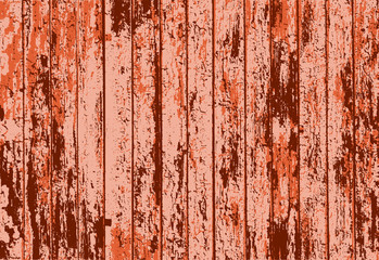 Vector texture of realistic orange rusted old painted wooden fence. Vector illustration