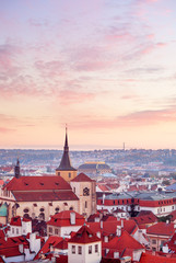 Fototapeta premium Top view to red roofs skyline of Prague city Czech republic