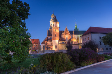 Fototapeta Morning view of the Wawel cathedral and Wawel castle on the Wawel Hill, Krakow, Poland. obraz