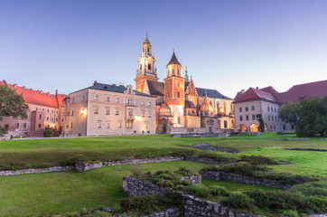 Morning view of the Wawel cathedral and Wawel castle on the Wawel Hill, Krakow, Poland.