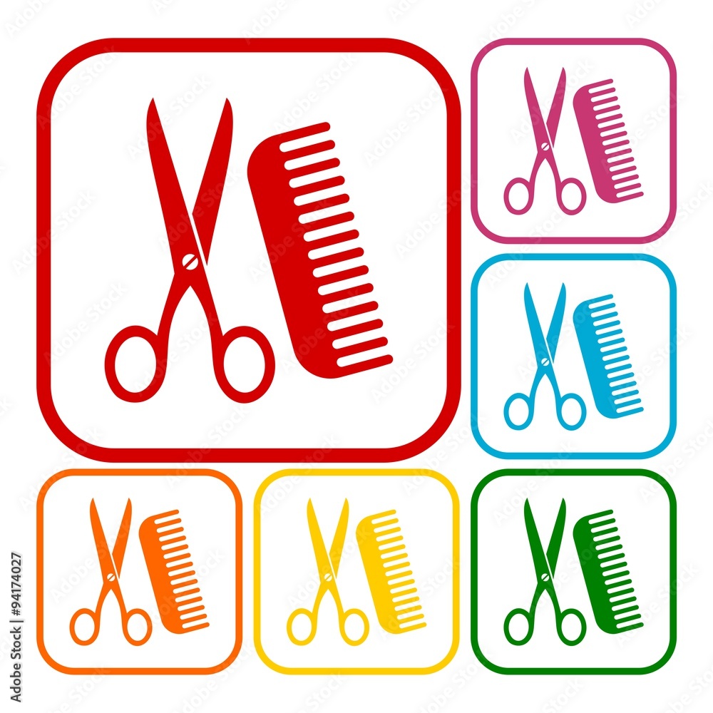 Poster comb and scissors icon