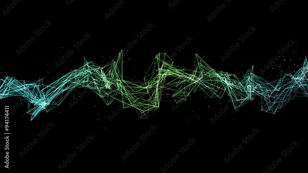 Poster connection wireframe structure with particles animation black