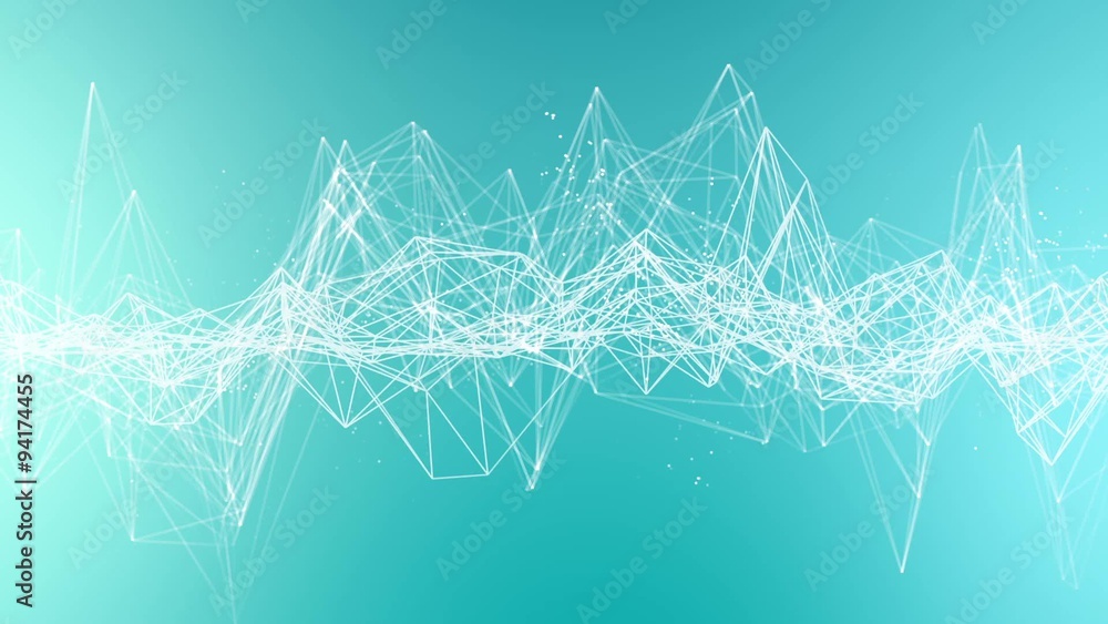 Poster connection wireframe structure with particles animation blue