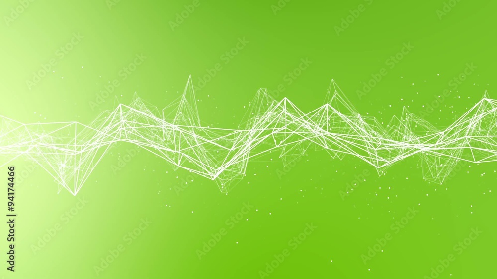 Poster connection wireframe structure with particles animation green