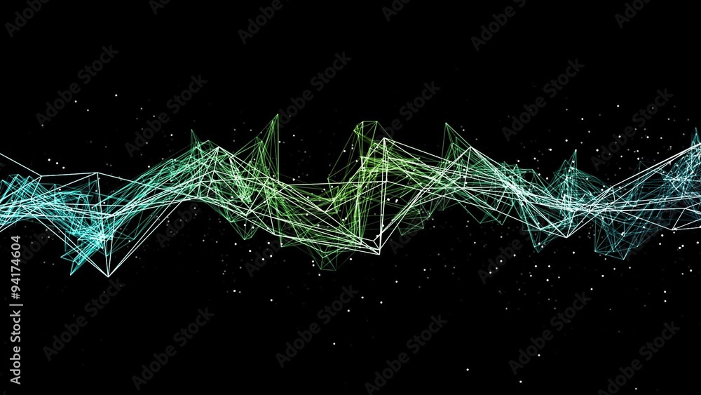Poster connection wireframe structure with particles animation black