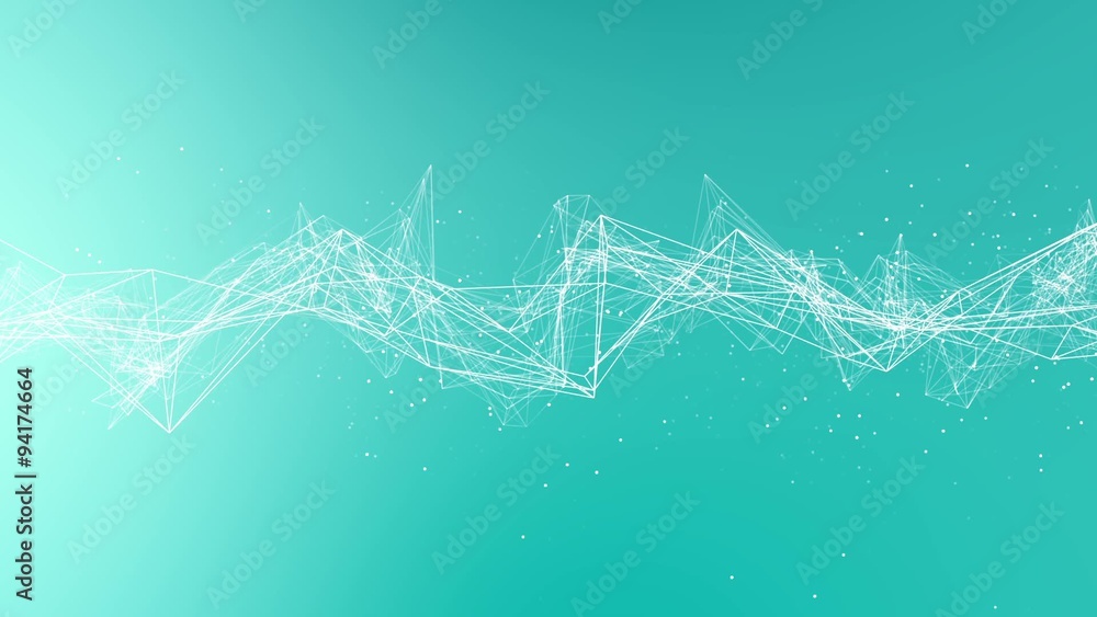 Poster connection wireframe structure with particles animation blue