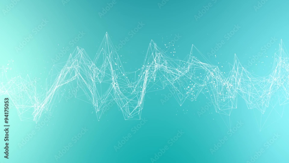 Poster connection wireframe structure with particles animation blue