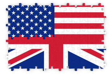 American and British Relations Concept Image - Flags of the United Kingdom and United States of America Jigsaw Puzzle