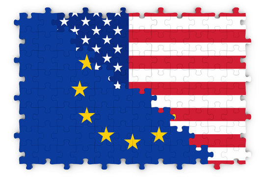 European and American Relations Concept Image - Flags of the European Union and United States of America Jigsaw Puzzle