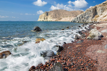 Santorini - waves on the Red beach from south part of island.