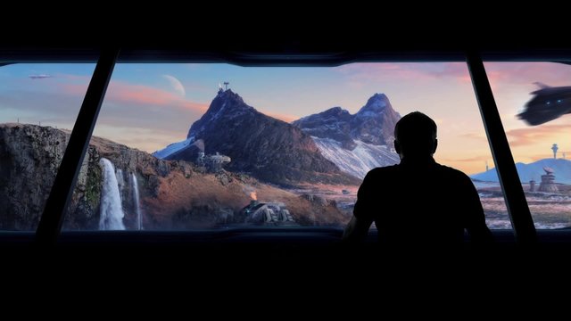 Man Views Futuristic Colony On Barren Planet