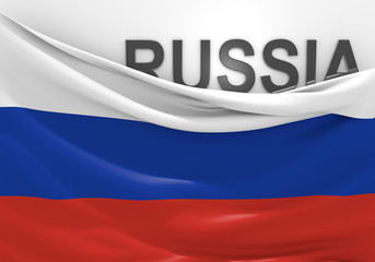 Russia flag and country name in 3D text