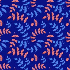 Blue and Orange Leafs Seamless Pattern