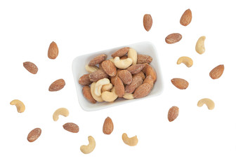 Almond and mix nut on white background